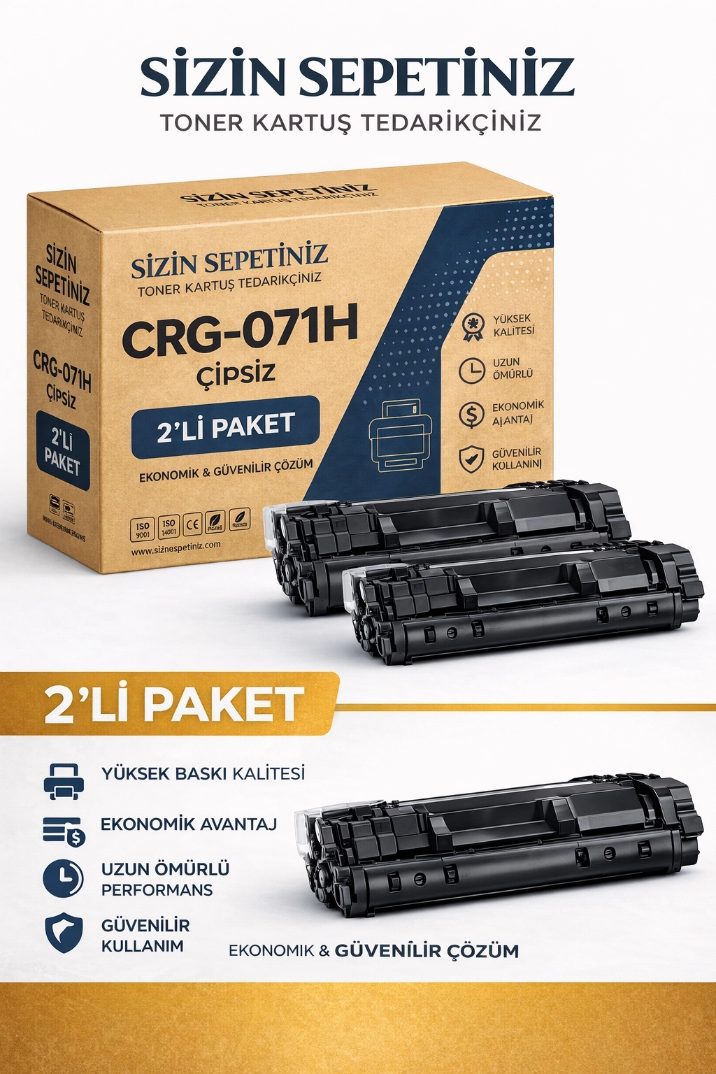 Canon CRG 071H / 5646C002AA Çipsiz Muadil Toner - 2500 Sayfalık - 2’li Avantaj Menü