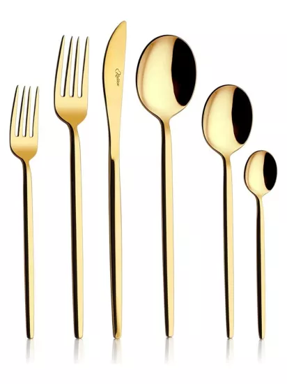 Kalben Amore Titanyum Parlak Gold 36 Parça Çatal Kaşık Bıçak Seti - Lüks Davet Takımı