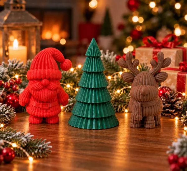 3’lü Yılbaşı Süsleri Seti - Noel Baba, Geyik ve Çam Ağacı