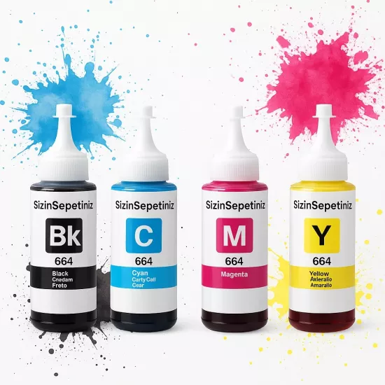 T664 (664) 4 Renk Muadil Mürekkep Seti (70ML) Epson Ecotank L100,L110,L120,L121,L130 Yazıcı Uyumlu