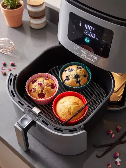 Airfryer Uyumlu 6’lı Silikon Muffin Kalıbı Seti - Yapışmaz Platinum Seri - Tüm Modellere Uygun