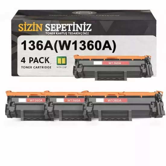 Hp ile uyumlu 136A W1360A 4 Adet Uyumlu Toner Siyah