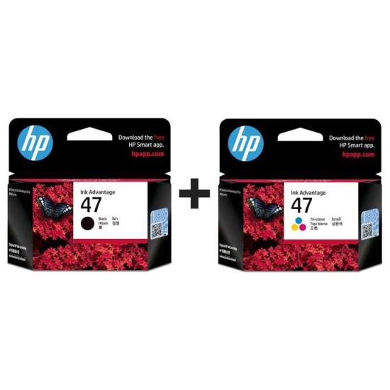 Hp 47-6ZD21AE Siyah + Hp 47-6ZD61AE Renkli Hp Deskjet Ultra Ink Advantage 4828 Orijinal Kartuş Seti - Renkli - Siyah