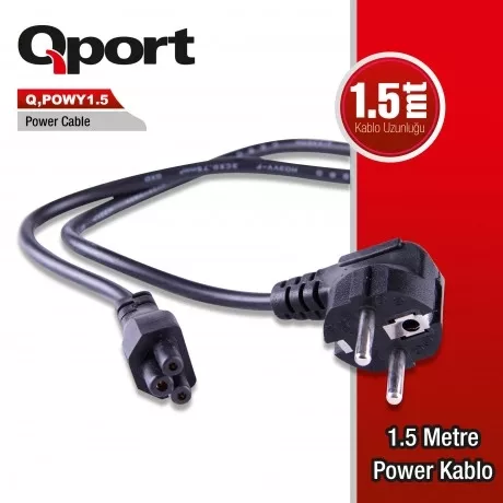 Qport Q-POWY1.5 1.5 Metre Yonca Tip (C5) Notebook Power Kablosu