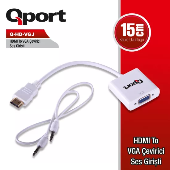 Qport Q-HD-VGJ Ses Çıkışlı HDMI to VGA Çevirici Adaptör